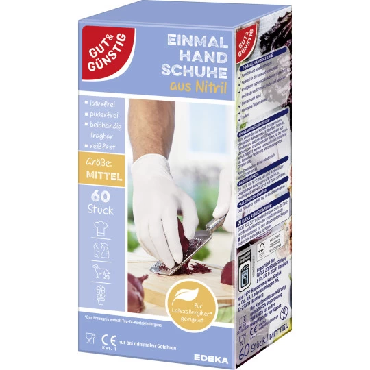 Gut & Günstig Einmalhandschuhe Nitril Weiß Gr.M 60ST 3 Gut & Günstig Einmalhandschuhe Nitril Weiß Gr.M 60ST