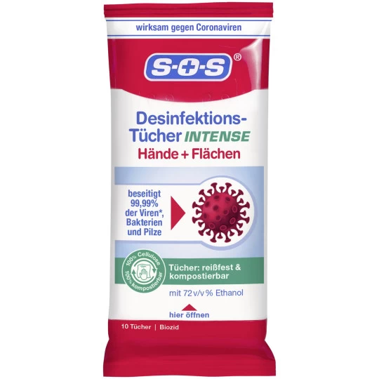 SOS Desinfektionstücher Intense Hände+Flächen 10ST 3 SOS Desinfektionstücher Intense Hände+Flächen 10ST